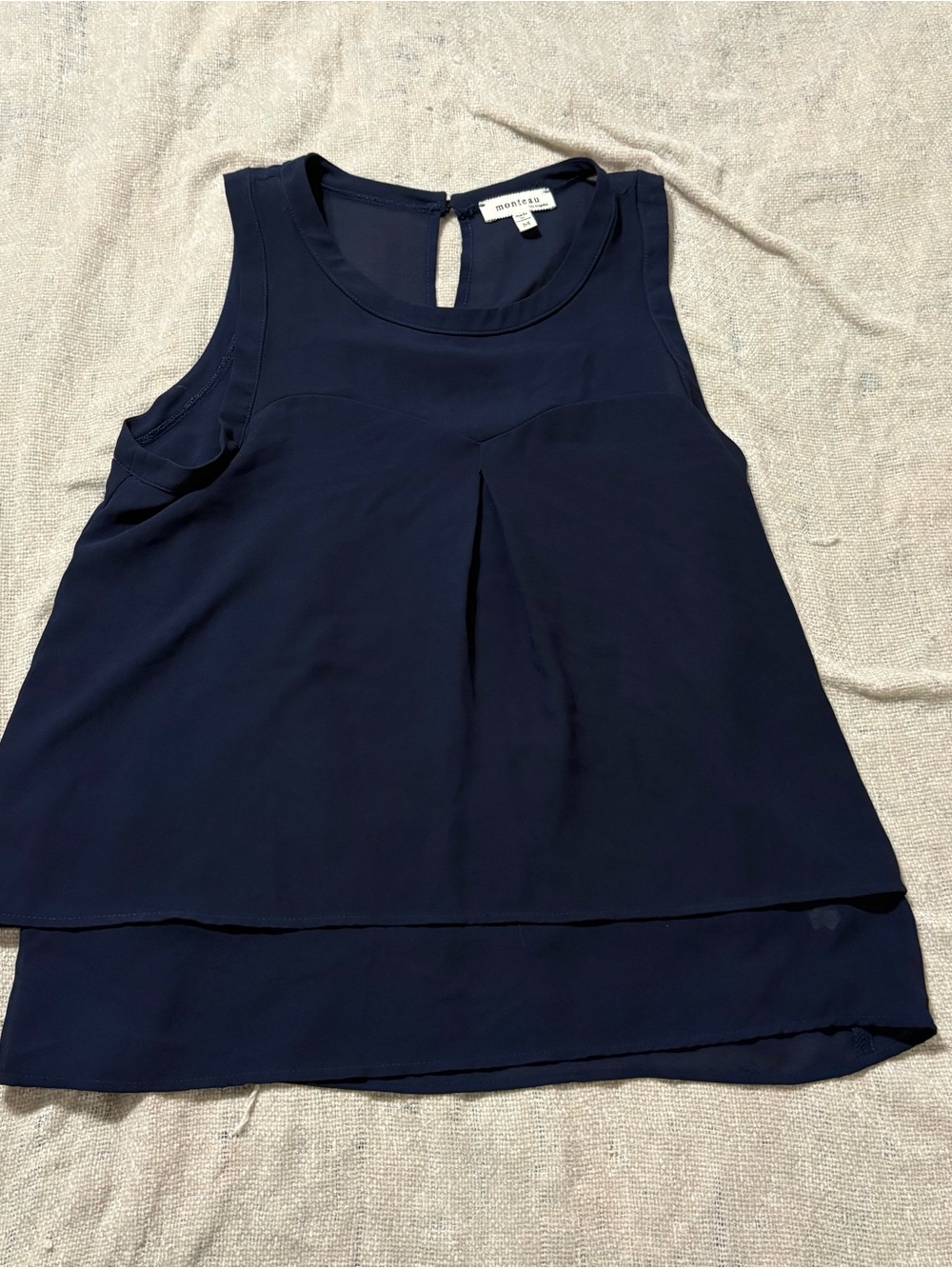 Monteau Navy Layered Pleated Sleeveless Top